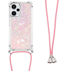 Coque Silicone Housse Etui Gel Bling-Bling avec Laniere Strap YB3 pour Xiaomi Poco F5 5G Or Rose
