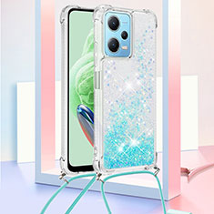 Coque Silicone Housse Etui Gel Bling-Bling avec Laniere Strap YB3 pour Xiaomi Redmi Note 12 5G Bleu Clair