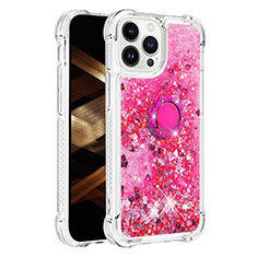 Coque Silicone Housse Etui Gel Bling-Bling avec Support Bague Anneau S01 pour Apple iPhone 13 Pro Max Rose Rouge