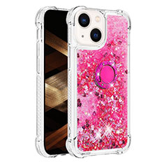 Coque Silicone Housse Etui Gel Bling-Bling avec Support Bague Anneau S01 pour Apple iPhone 13 Rose Rouge