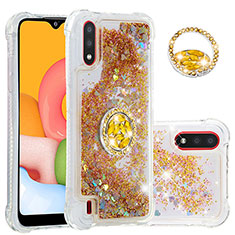 Coque Silicone Housse Etui Gel Bling-Bling avec Support Bague Anneau S01 pour Samsung Galaxy A01 SM-A015 Or