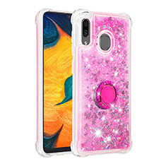 Coque Silicone Housse Etui Gel Bling-Bling avec Support Bague Anneau S01 pour Samsung Galaxy A20 Rose Rouge