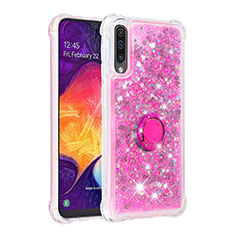 Coque Silicone Housse Etui Gel Bling-Bling avec Support Bague Anneau S01 pour Samsung Galaxy A30S Rose Rouge