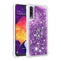 Coque Silicone Housse Etui Gel Bling-Bling avec Support Bague Anneau S01 pour Samsung Galaxy A30S Violet