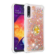 Coque Silicone Housse Etui Gel Bling-Bling avec Support Bague Anneau S01 pour Samsung Galaxy A50 Or