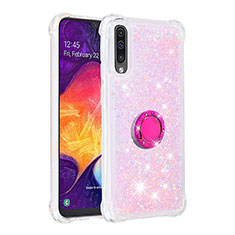 Coque Silicone Housse Etui Gel Bling-Bling avec Support Bague Anneau S01 pour Samsung Galaxy A50S Rose