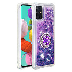 Coque Silicone Housse Etui Gel Bling-Bling avec Support Bague Anneau S01 pour Samsung Galaxy A51 4G Violet