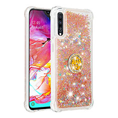 Coque Silicone Housse Etui Gel Bling-Bling avec Support Bague Anneau S01 pour Samsung Galaxy A70 Or
