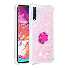 Coque Silicone Housse Etui Gel Bling-Bling avec Support Bague Anneau S01 pour Samsung Galaxy A70 Rose