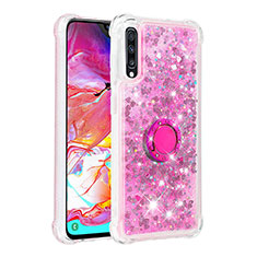 Coque Silicone Housse Etui Gel Bling-Bling avec Support Bague Anneau S01 pour Samsung Galaxy A70 Rose Rouge