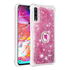Coque Silicone Housse Etui Gel Bling-Bling avec Support Bague Anneau S01 pour Samsung Galaxy A70 Rouge