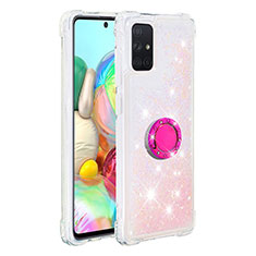 Coque Silicone Housse Etui Gel Bling-Bling avec Support Bague Anneau S01 pour Samsung Galaxy A71 5G Rose