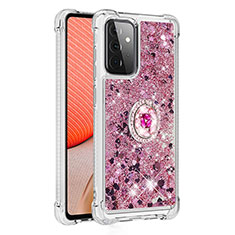 Coque Silicone Housse Etui Gel Bling-Bling avec Support Bague Anneau S01 pour Samsung Galaxy A72 5G Rouge