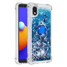 Coque Silicone Housse Etui Gel Bling-Bling avec Support Bague Anneau S01 pour Samsung Galaxy M01 Core Bleu