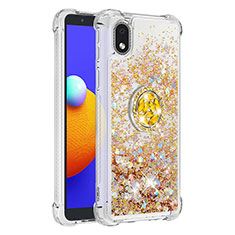 Coque Silicone Housse Etui Gel Bling-Bling avec Support Bague Anneau S01 pour Samsung Galaxy M01 Core Or