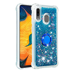 Coque Silicone Housse Etui Gel Bling-Bling avec Support Bague Anneau S01 pour Samsung Galaxy M10S Bleu