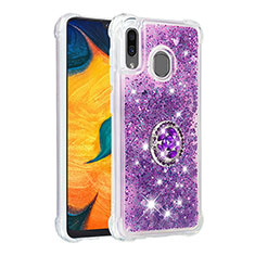Coque Silicone Housse Etui Gel Bling-Bling avec Support Bague Anneau S01 pour Samsung Galaxy M10S Violet