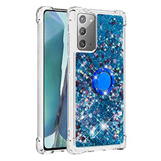 Coque Silicone Housse Etui Gel Bling-Bling avec Support Bague Anneau S01 pour Samsung Galaxy Note 20 5G Bleu
