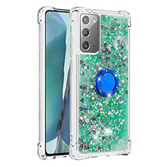 Coque Silicone Housse Etui Gel Bling-Bling avec Support Bague Anneau S01 pour Samsung Galaxy Note 20 5G Vert