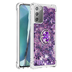 Coque Silicone Housse Etui Gel Bling-Bling avec Support Bague Anneau S01 pour Samsung Galaxy Note 20 5G Violet