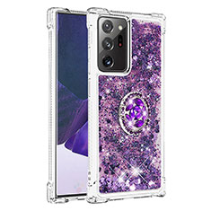 Coque Silicone Housse Etui Gel Bling-Bling avec Support Bague Anneau S01 pour Samsung Galaxy Note 20 Ultra 5G Violet