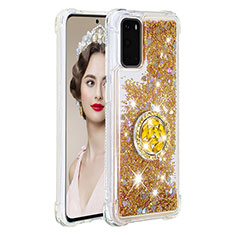 Coque Silicone Housse Etui Gel Bling-Bling avec Support Bague Anneau S01 pour Samsung Galaxy S20 5G Or