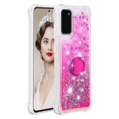 Coque Silicone Housse Etui Gel Bling-Bling avec Support Bague Anneau S01 pour Samsung Galaxy S20 5G Rose Rouge