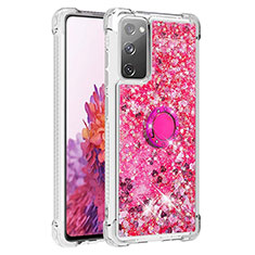 Coque Silicone Housse Etui Gel Bling-Bling avec Support Bague Anneau S01 pour Samsung Galaxy S20 FE 4G Rose Rouge