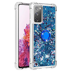 Coque Silicone Housse Etui Gel Bling-Bling avec Support Bague Anneau S01 pour Samsung Galaxy S20 Lite 5G Bleu