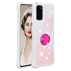 Coque Silicone Housse Etui Gel Bling-Bling avec Support Bague Anneau S01 pour Samsung Galaxy S20 Rose