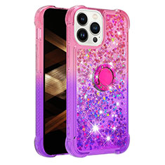 Coque Silicone Housse Etui Gel Bling-Bling avec Support Bague Anneau S02 pour Apple iPhone 13 Pro Max Rose Rouge