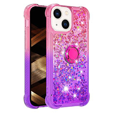 Coque Silicone Housse Etui Gel Bling-Bling avec Support Bague Anneau S02 pour Apple iPhone 13 Rose Rouge