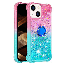 Coque Silicone Housse Etui Gel Bling-Bling avec Support Bague Anneau S02 pour Apple iPhone 14 Rose
