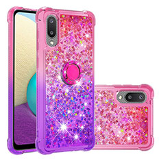 Coque Silicone Housse Etui Gel Bling-Bling avec Support Bague Anneau S02 pour Samsung Galaxy A02 Rose