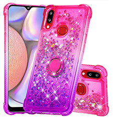 Coque Silicone Housse Etui Gel Bling-Bling avec Support Bague Anneau S02 pour Samsung Galaxy A10s Rose Rouge
