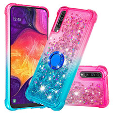 Coque Silicone Housse Etui Gel Bling-Bling avec Support Bague Anneau S02 pour Samsung Galaxy A30S Rose