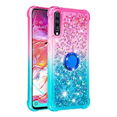 Coque Silicone Housse Etui Gel Bling-Bling avec Support Bague Anneau S02 pour Samsung Galaxy A70 Rose