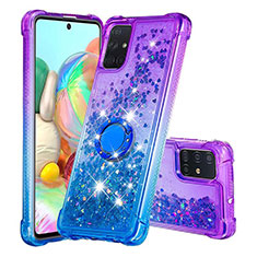 Coque Silicone Housse Etui Gel Bling-Bling avec Support Bague Anneau S02 pour Samsung Galaxy A71 4G A715 Violet