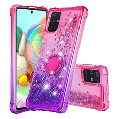 Coque Silicone Housse Etui Gel Bling-Bling avec Support Bague Anneau S02 pour Samsung Galaxy A71 5G Rose Rouge