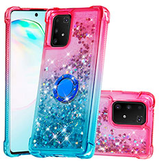 Coque Silicone Housse Etui Gel Bling-Bling avec Support Bague Anneau S02 pour Samsung Galaxy A91 Rose