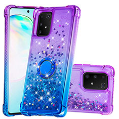 Coque Silicone Housse Etui Gel Bling-Bling avec Support Bague Anneau S02 pour Samsung Galaxy A91 Violet