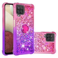 Coque Silicone Housse Etui Gel Bling-Bling avec Support Bague Anneau S02 pour Samsung Galaxy M12 Rose Rouge