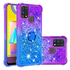 Coque Silicone Housse Etui Gel Bling-Bling avec Support Bague Anneau S02 pour Samsung Galaxy M31 Prime Edition Violet