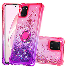 Coque Silicone Housse Etui Gel Bling-Bling avec Support Bague Anneau S02 pour Samsung Galaxy M60s Rose Rouge