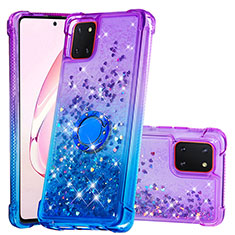 Coque Silicone Housse Etui Gel Bling-Bling avec Support Bague Anneau S02 pour Samsung Galaxy M60s Violet