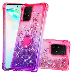 Coque Silicone Housse Etui Gel Bling-Bling avec Support Bague Anneau S02 pour Samsung Galaxy M80S Rose Rouge