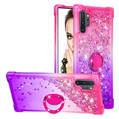 Coque Silicone Housse Etui Gel Bling-Bling avec Support Bague Anneau S02 pour Samsung Galaxy Note 10 Plus 5G Rose Rouge