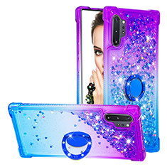 Coque Silicone Housse Etui Gel Bling-Bling avec Support Bague Anneau S02 pour Samsung Galaxy Note 10 Plus 5G Violet