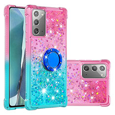 Coque Silicone Housse Etui Gel Bling-Bling avec Support Bague Anneau S02 pour Samsung Galaxy Note 20 5G Rose