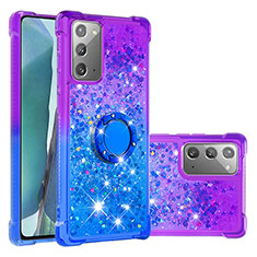 Coque Silicone Housse Etui Gel Bling-Bling avec Support Bague Anneau S02 pour Samsung Galaxy Note 20 5G Violet
